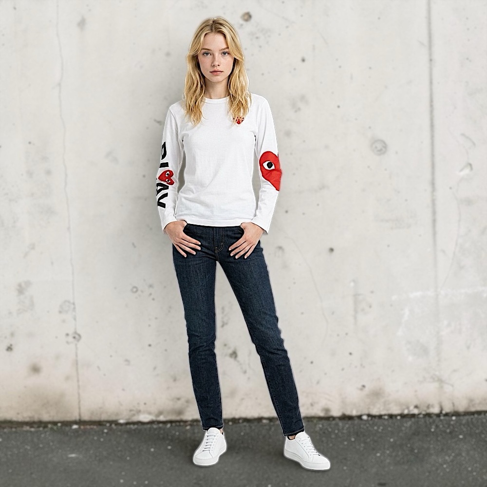 Designer Women’s White Red Black Graphic Scoop Neck Long Sleeve T-Shirt sz XL